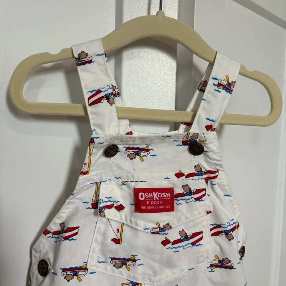 OshKosh B'gosh White Overalls with Red and Blue Boat Print